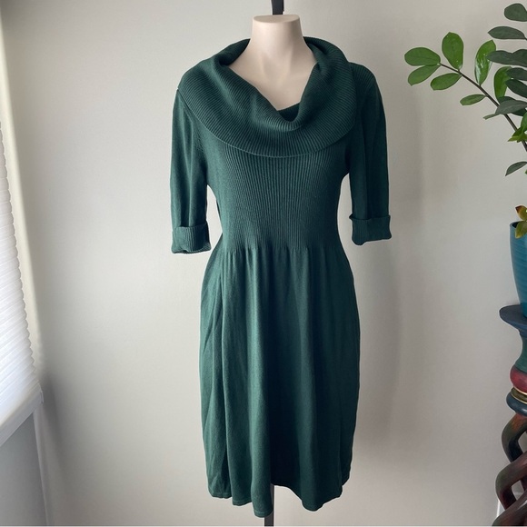 Jones & Co Angora Rabbit Hair Blend Cowl Neck Sweater Dress Green Size Medium - Picture 1 of 9